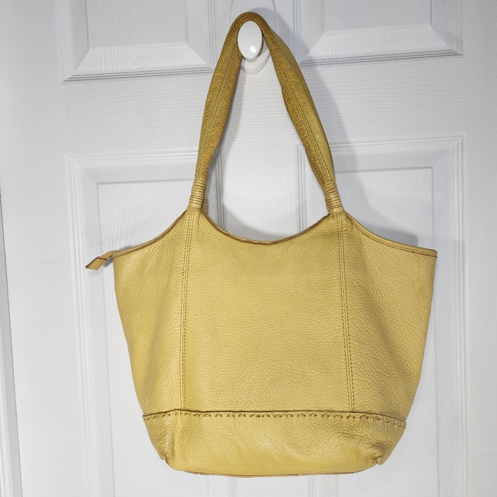 The Sak Butter Yellow Leather Shoulder Bag large leather purse Lemon Yellow